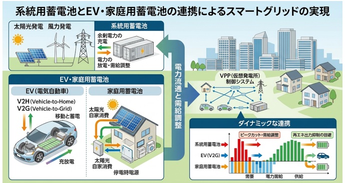 系統用蓄電池とEV・家庭用蓄電池の関係