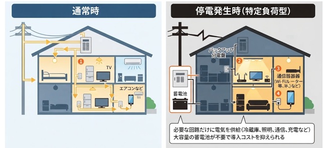蓄電池の特定負荷型バックアップ回路の仕組み