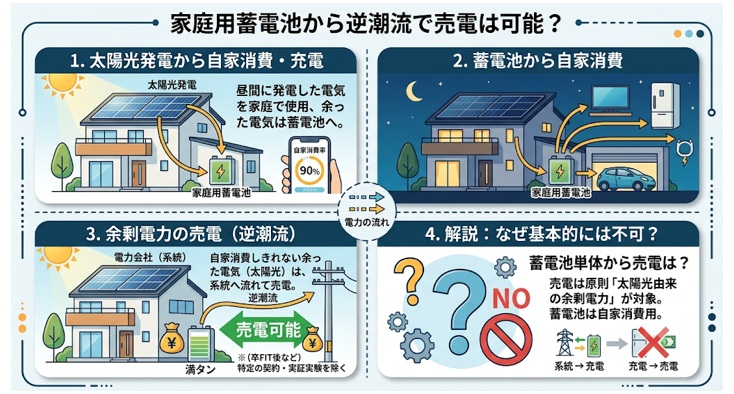家庭用蓄電池は売電できる?逆潮流の仕組みと収益化の方法を解説