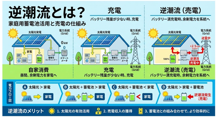 家庭用蓄電池の「逆潮流」とは?