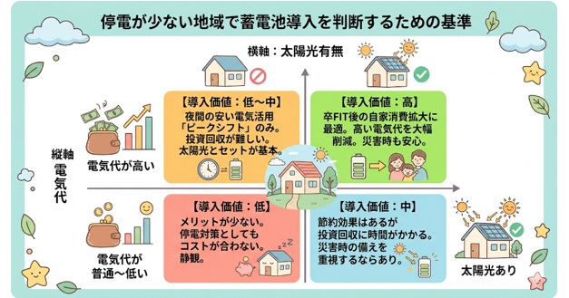 停電が少ない地域での蓄電池導入の判断基準は？