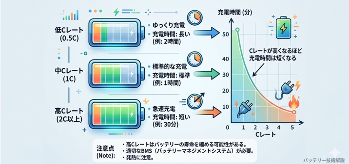 蓄電池のCレートと充電時間の関係は?