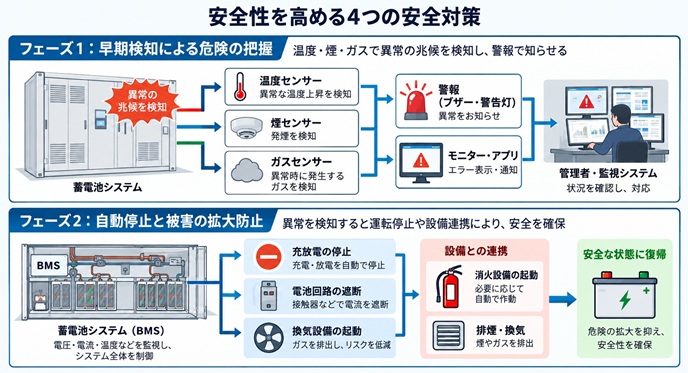 蓄電池の異常検知後に行われる安全制御