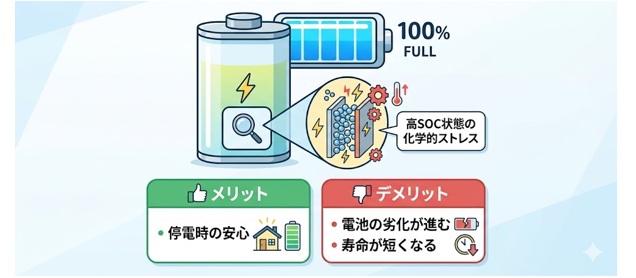蓄電池の満充電維持のメリットとデメリット