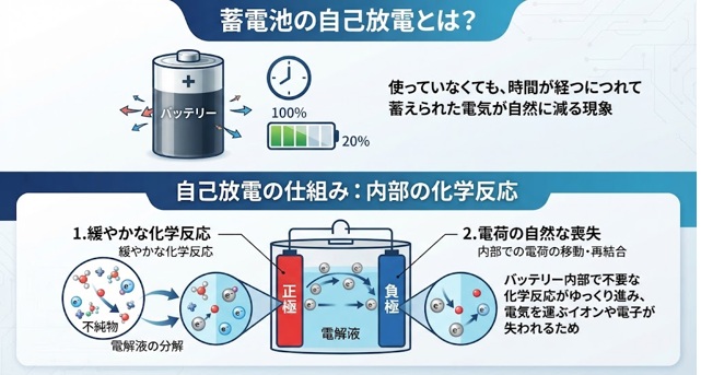 蓄電池の自己放電で電気が自然に減る仕組み