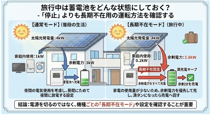 旅行中は蓄電池をどんな状態にしておく？