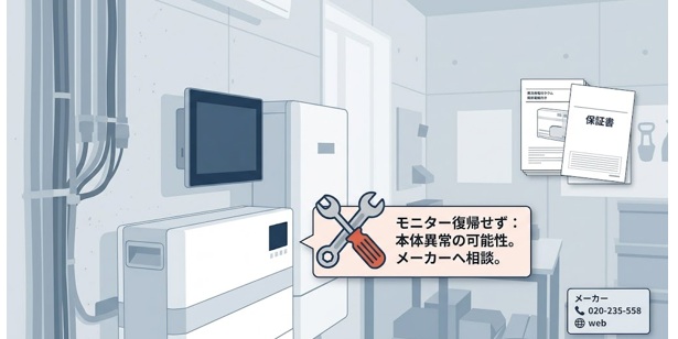 モニターが復帰しない場合は蓄電池の故障を確認