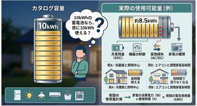 蓄電池は「夜に何kWh使える?」容量別の目安と電気使用量の計算方法