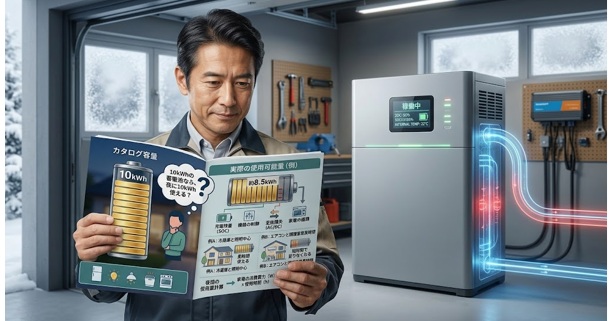 蓄電池の容量と夜に使える電力量は異なる?