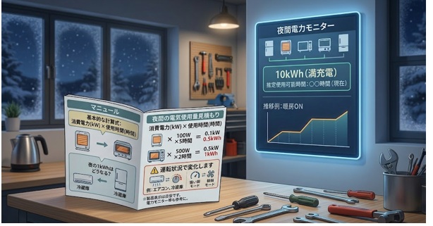 夜に何kWh使うか、家電の消費電力から試算