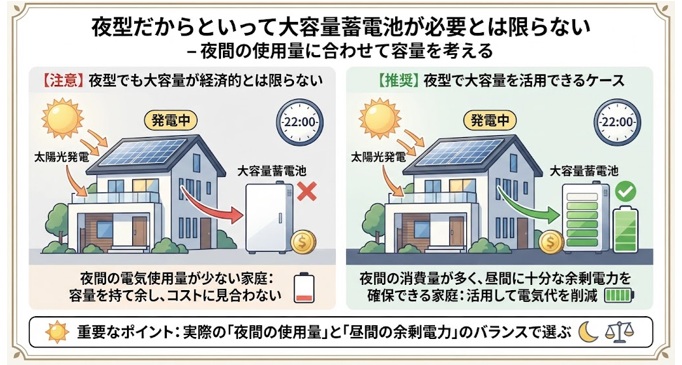夜型生活でも蓄電池は大容量が最適とは限らない