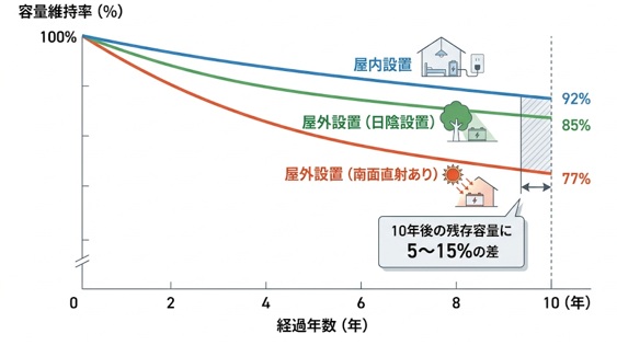 家庭用蓄電池の「屋外設置」「屋内設置」での寿命の差