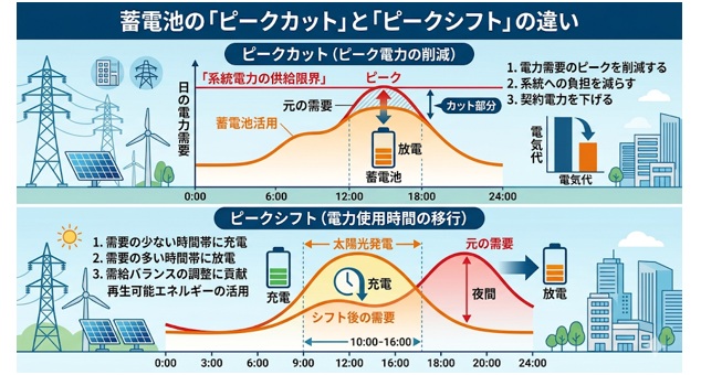 蓄電池の「ピークカット」と「ピークシフト」の違いは？仕組みと節約効果を解説