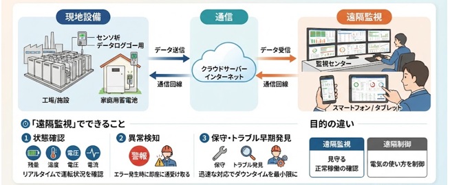 蓄電池の「遠隔監視」とは？確認できる情報と仕組みを解説