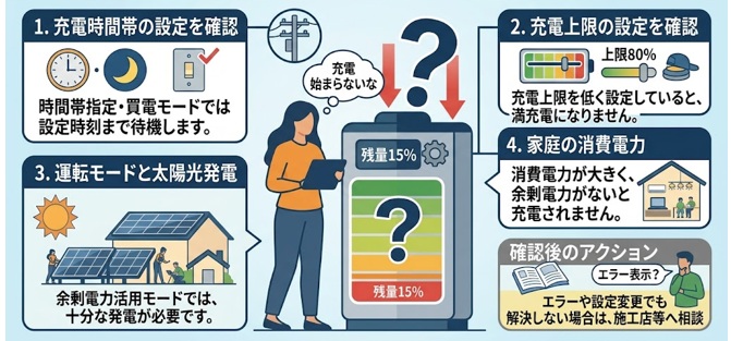 蓄電池の充電が始まらないときの確認ポイント