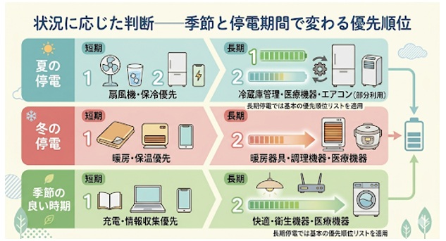 家庭用蓄電池の季節と停電期間で変わる優先順位