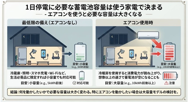 1日停電に必要な蓄電池容量は使う家電次第