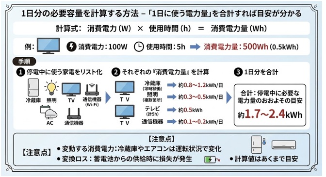 1日停電に必要な蓄電池容量を計算する方法