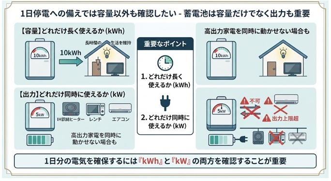 蓄電池は容量だけでなく停電時の出力も重要