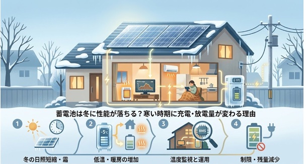 蓄電池は冬に性能が落ちる?寒さによる充放電への影響と対策を解説