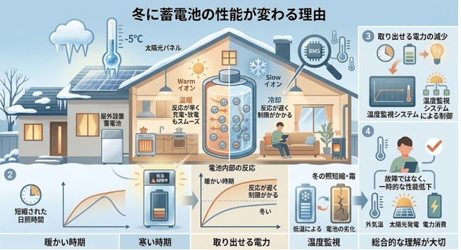 冬は充電量や放電量が少なくなる?