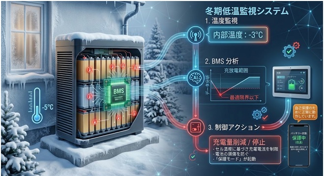 蓄電池が冬の低温を監視する仕組み