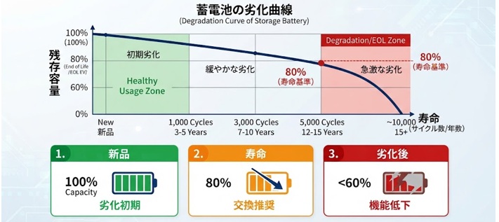 蓄電池の寿命と残存容量の関係は?