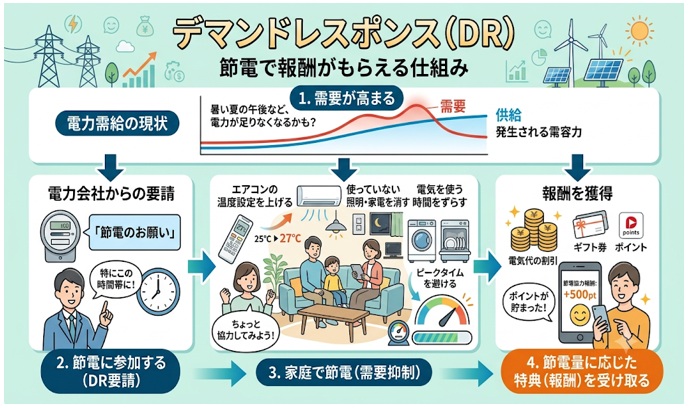 デマンドレスポンスとは?電気代を節約しながらポイントが貯まる仕組み