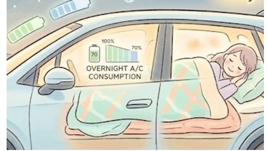 EV車中泊で一晩エアコンを使うと30〜50%のバッテリーを消費