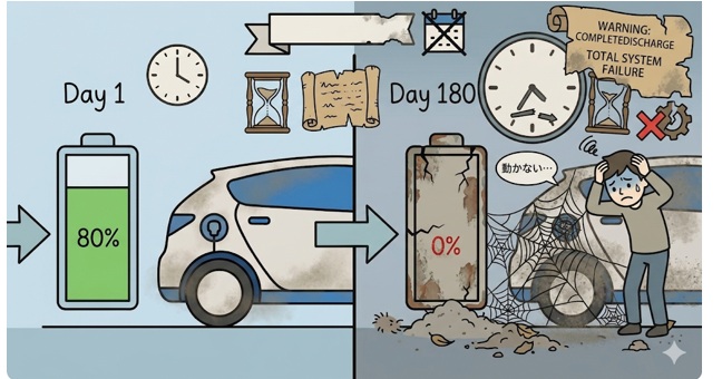 EV長期間放置するとバッテリーが完全に放電する危険