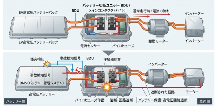 EVの「BDU(Battery Disconnect Unit)」とは?故時の感電や火災を防ぐ安全技術を解説
