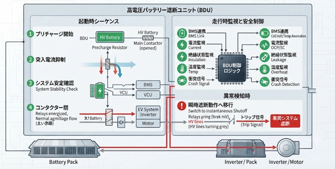 「BDU(Battery Disconnect Unit)」の制御ロジックと動作設計