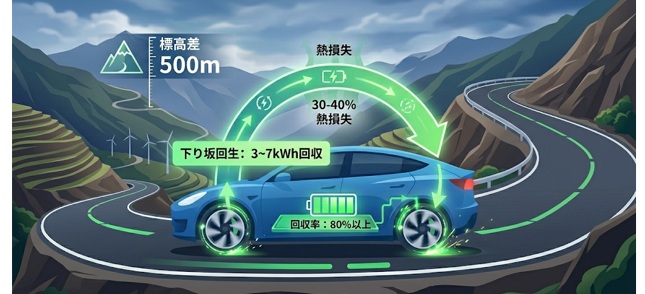 EVは下り坂で大量の電力を回収?
