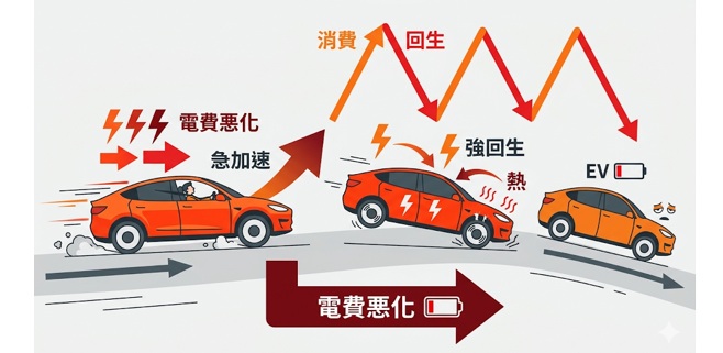 「急加速→強回生」の繰り返しが電費を悪化？