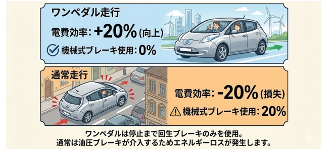 EVのワンペダル走行と通常走行の電費比較
