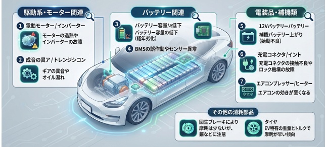 EVは何が壊れやすい？故障しやすい部品・交換時期・対策を解説