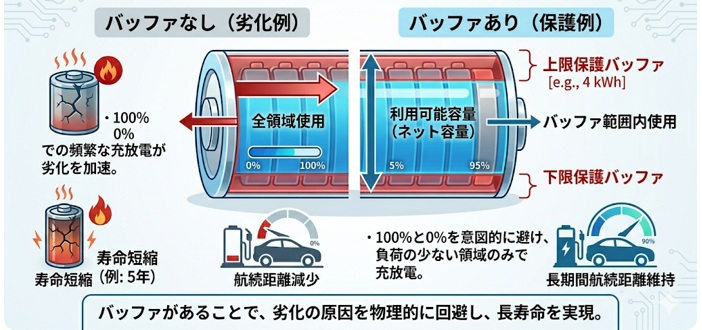 バッファがEVバッテリーの寿命保護に与える効果は？