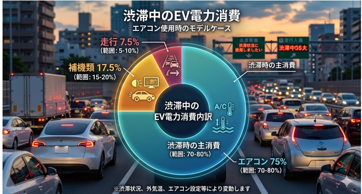 渋滞中のEVの電力消費の内訳
