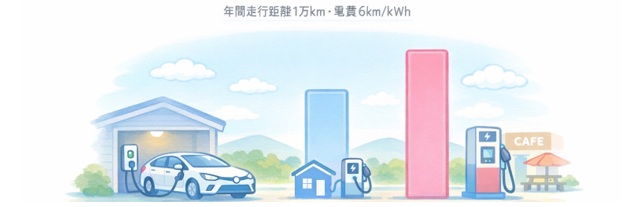 EVの充電スタイル別の年間コスト試算