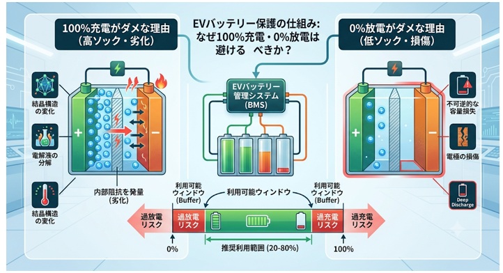 EVはなぜ100%充電・0%放電ができない?バッテリー保護の仕組みを解説