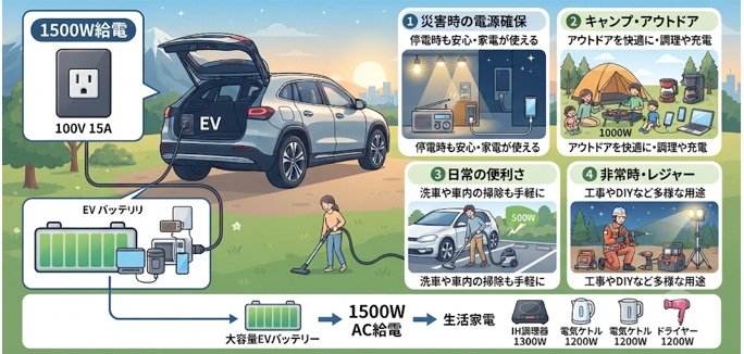 EVはなぜ1500Wコンセントを搭載する?理由・メリット・活用シーンをわかりやすく解説
