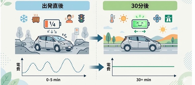 EVは走り出し直後は電費が悪い？30分後との違いを検証