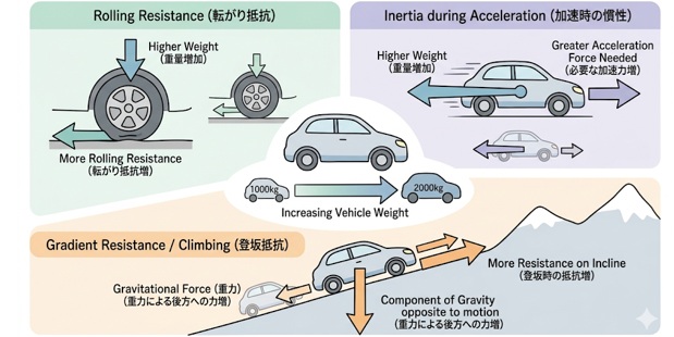EVの重量と電費の物理的な関係