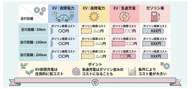 EV充電1回コストを「ガソリン換算」で考える