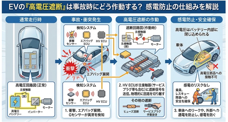 EVの「高電圧遮断」とは?事故時に感電を防ぐ安全機構を解説