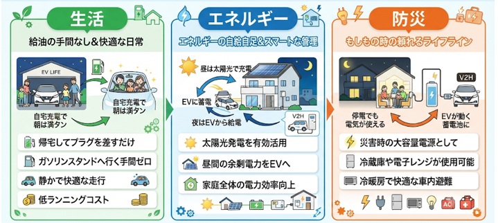 EVを家庭に導入するメリットとは?電気代・防災・生活の変化を解説