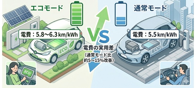 EVのエコモードは電費を5〜15%程度改善する