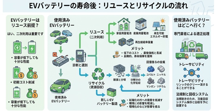 EV電池は中古リユース前提？リサイクルと資源循環を解説
