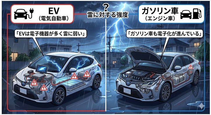 EVとガソリン車の雷に対する強度の違い