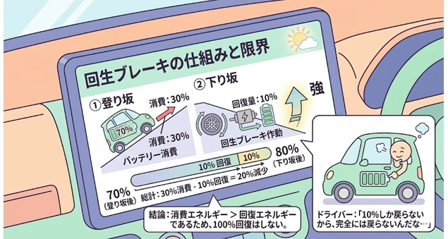 EVは回生ブレーキでバッテリーが100%まで回復することはない